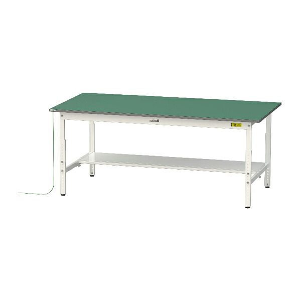●u.ヤマキン/山金工業 【SUPEA-1875T-WW】ワークテーブル 150シリーズ 導電性マット貼りタイプ 高さ調整タイプ H600mm~H900mm 半面棚板付 組立式