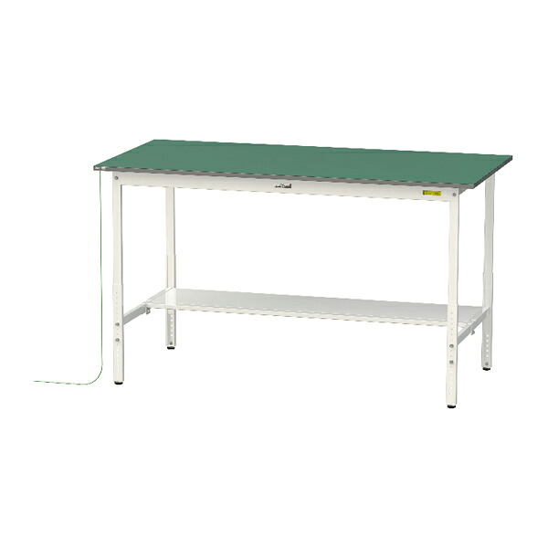 ●u.ヤマキン/山金工業 【SUPEAH-1890T-WW】ワークテーブル 150シリーズ 導電性マット貼りタイプ 高さ調整タイプ H900mm～H1200mm 半面棚板付 組立式