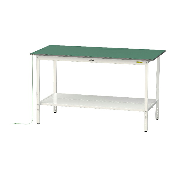 ●u.ヤマキン/山金工業 【SUPEAH-1890TT-WW】ワークテーブル 150シリーズ 導電性マット貼りタイプ 高さ調整タイプ H900mm～H1200mm 全面棚板付 組立式