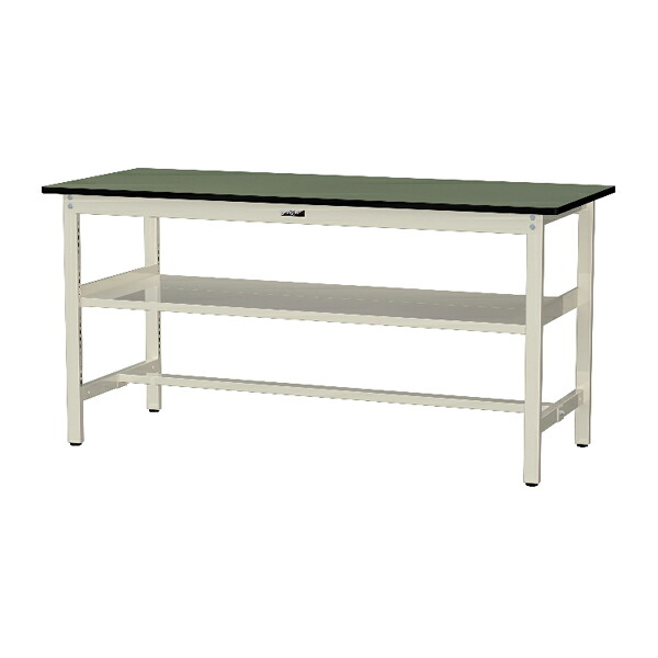 ●u.ヤマキン/山金工業 【SJRH-1875S2-GI】ワークテーブル 500シリーズ 固定式 中間棚付 H900mm 塩ビシート天板(グリーン) アイボリー 組立式