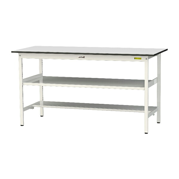 ●u.ヤマキン/山金工業 【SURH-1875TF-GYW】ワークテーブル 150シリーズ 固定式 中間棚 H950mm 半面棚板付 RoHS2指令対応塩ビシート天板 組立式