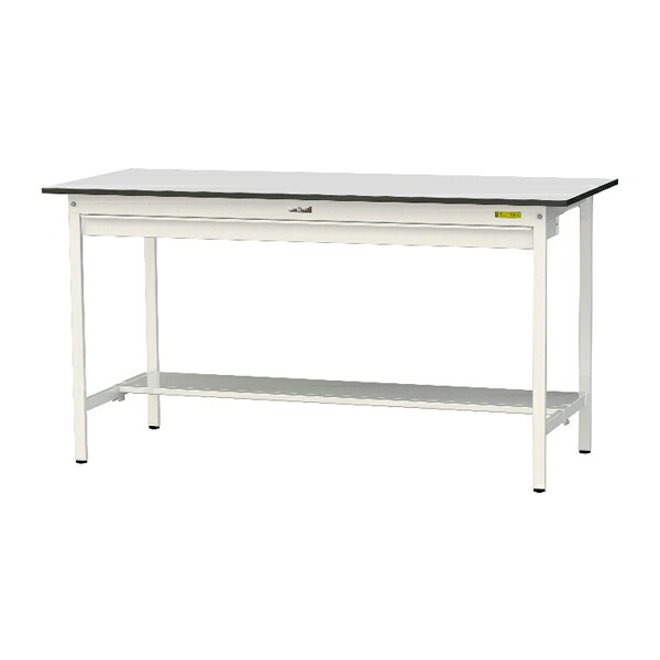 ●u.ヤマキン/山金工業 【SURH-1875WT-GYW】ワークテーブル 150シリーズ 固定式 ワイド引出し付 H950mm 半面棚板付 RoHS2指令対応塩ビシート天板 組立式｜クローバー資材館