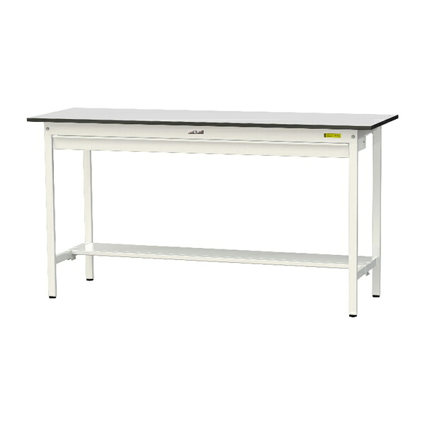 ●u.ヤマキン/山金工業 【SURH-1860WT-GYW】ワークテーブル 150シリーズ 固定式 ワイド引出し付 H950mm 半面棚板付 RoHS2指令対応塩ビシート天板 組立式｜クローバー資材館