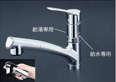 KVK 水栓金具【KM5021ZTTN】流し台用シングル生き胆式シャワー付練りあわせる栓 水・給湯繋ぎ合わせる 冷ややかさ地用〔HB〕