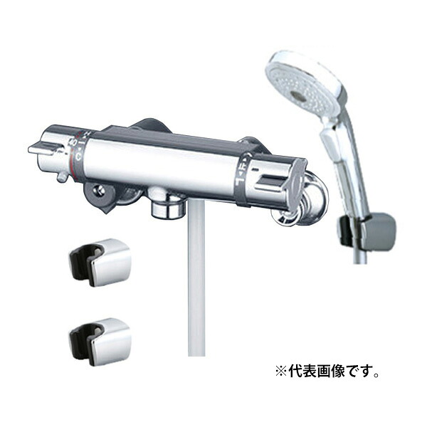 KVK 水栓金具【KF800WTNNWPF】サーモスタット式シャワー シャワーヘッド:メッキワイドワンストップ メタリックホース1.6m メッキハンガー 寒冷地用〔HB〕