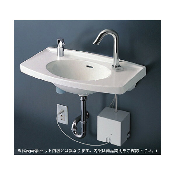 ●TOTO セット品番【L270CM+TLE33SB4A】壁掛洗面器 カウンター一体型 台付自動水栓(サーモ・AC100V) アクアオート 壁排水金具(Pトラップ)｜クローバー資材館