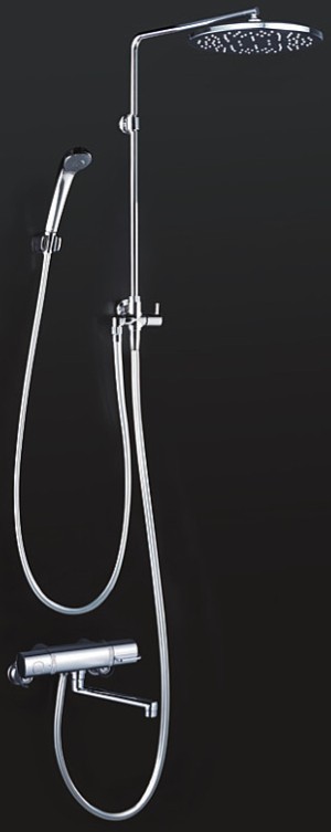 KVK 水栓金具【KF3130】浴室用水栓 オーバーヘッドシャワー付サーモ 170mmパイプ付 右仕様〔HB〕|クローバー資材館