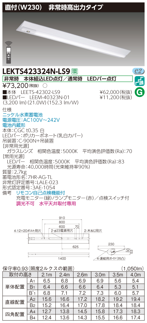 4台セット)TENQOO非常灯20形直付230 LEKTS223084N-LS9 東芝ライテック