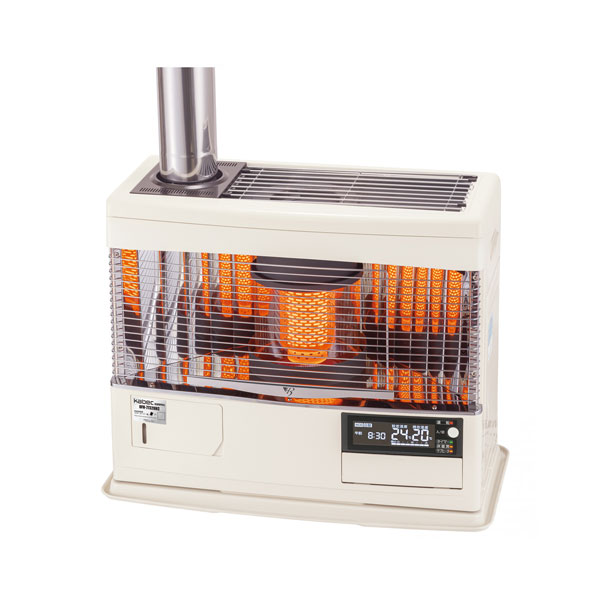 ●長府(旧サンポット) 原油暖房器【UFH-7732UKC E(W)】白いこと カベック 煙り出し式 床暖房装置内蔵 木造20畳/混凝土32畳 原油貯蔵タンク別売〔FI〕