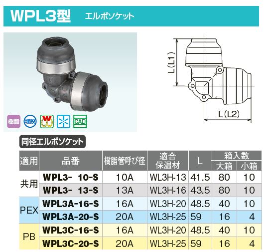 オンダ製作所ダブルロックジョイントP WPL3型 同径エルボソケット 共用