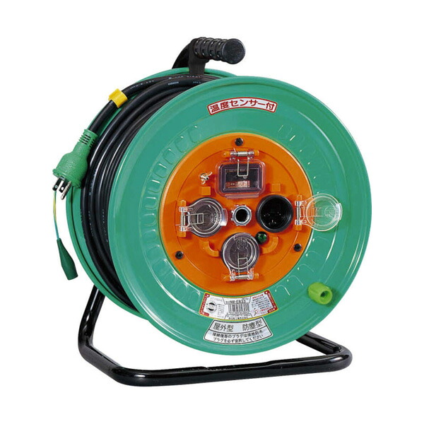 &forall;日動工業 【NW-EK33】電工ドラム 防雨防塵型 100V 30m 温度センサー付 過負荷漏電保護兼用ブレーカー付 (4937305002926)｜クローバー資材館