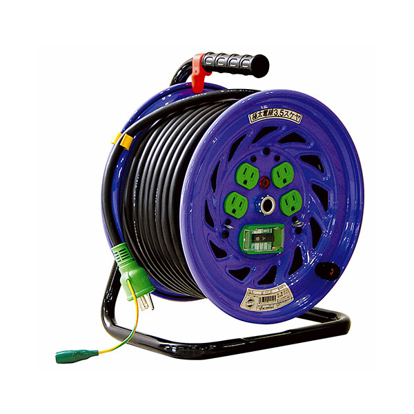 ∀日動工業 【NF-EB34F】電工ドラム 屋内型 100V 30m 極太3.5mm2電線 漏電保護専用ブレーカー付 (4937305011591)