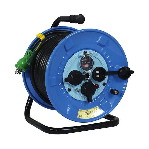∀日動工業 【NPW-EK33-S】電工ドラム 防雨防塵型 100V 30m 温度センサー付 過負荷漏電保護兼用ブレーカー付 (4937305055939)|クローバー資材館