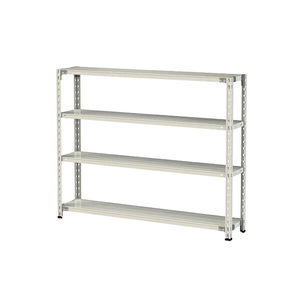 ●u.ヤマキン/山金工業【1.5S4530-4W】ボルトレス軽中量ラック(150kg/段) 4段 間口1500mm ホワイトグレー 組立式