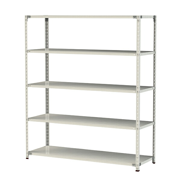 ●u.ヤマキン/山金工業【1.5S7660-5W】ボルトレス軽中量ラック(150kg/段) 5段 間口1800mm ホワイトグレー 組立式