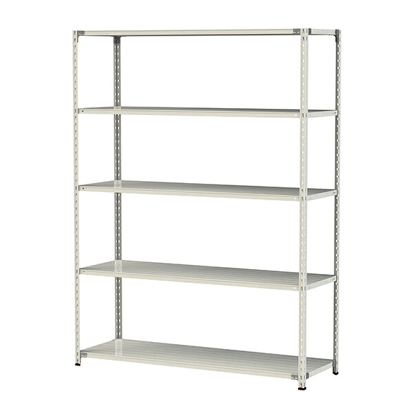 ●u.ヤマキン/山金工業【1.5S8660-5W】ボルトレス軽中量ラック(150kg/段) 5段 間口1800mm ホワイトグレー 組立式