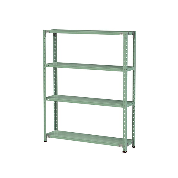 ●u.ヤマキン/山金工業【1.5S5430-4G】ボルトレス軽中量ラック(150kg/段) 4段 間口1200mm ライトグリーン 組立式