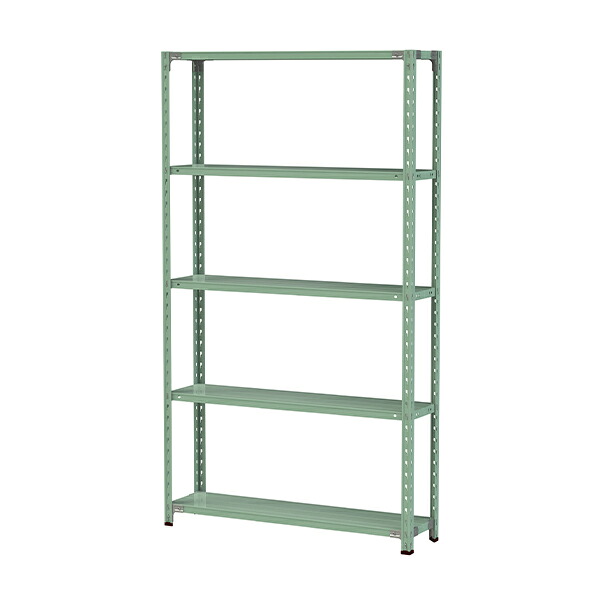 ●u.ヤマキン/山金工業【1.5S7430-5G】ボルトレス軽中量ラック(150kg/段) 5段 間口1200mm ライトグリーン 組立式