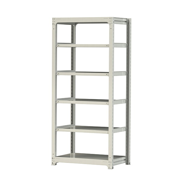 ●u.ヤマキン/山金工業【3S7362-6W】ボルトレス中量ラック(300kg/段) 6段 単体 高さ2100mm ホワイトグレー 組立式｜クローバー資材館