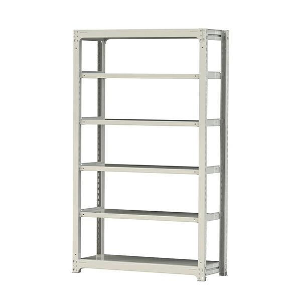 ●u.ヤマキン/山金工業【3S7448-6W】ボルトレス中量ラック(300kg/段) 6段 単体 高さ2100mm ホワイトグレー 組立式|クローバー資材館