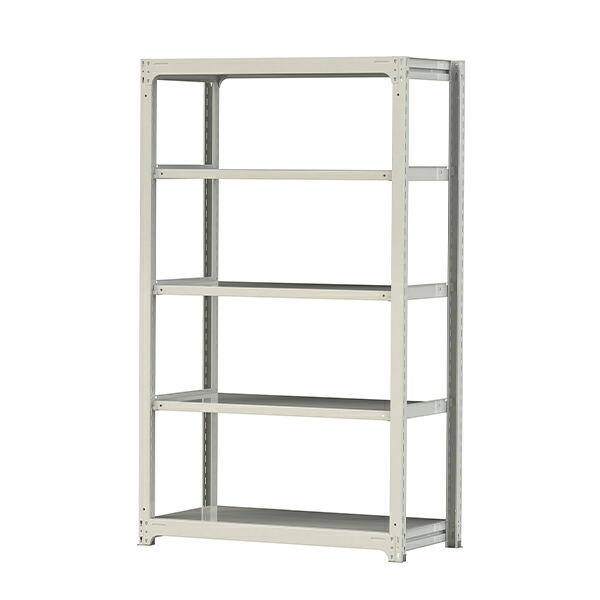 ●u.ヤマキン/山金工業【3S7462-5W】ボルトレス中量ラック(300kg/段) 5段 単体 高さ2100mm ホワイトグレー 組立式|クローバー資材館