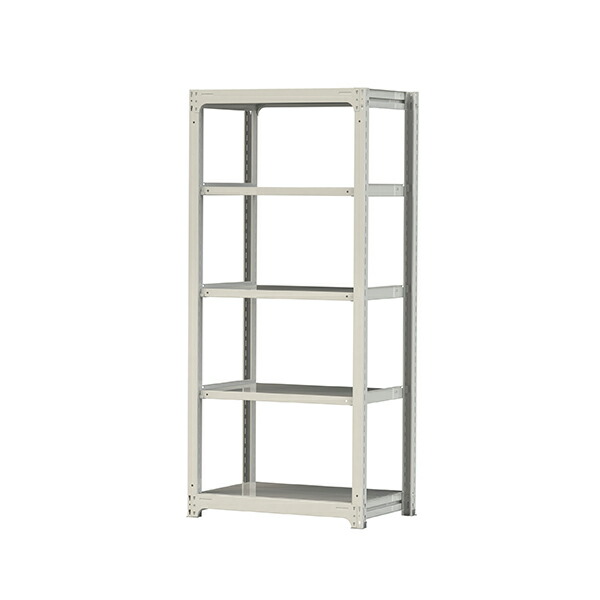 ●u.ヤマキン/山金工業【5S7362-5W】ボルトレス中量ラック(500kg/段) 5段 単体 高さ2100mm ホワイトグレー 組立式