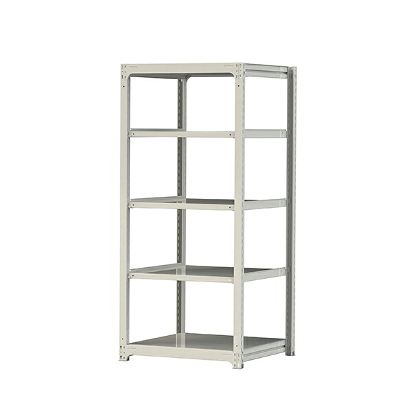 ●u.ヤマキン/山金工業【5S7391-5W】ボルトレス中量ラック(500kg/段) 5段 単体 高さ2100mm ホワイトグレー 組立式｜クローバー資材館