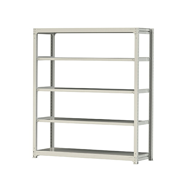 ●u.ヤマキン/山金工業【5S7662-5W】ボルトレス中量ラック(500kg/段) 5段 単体 高さ2100mm ホワイトグレー 組立式