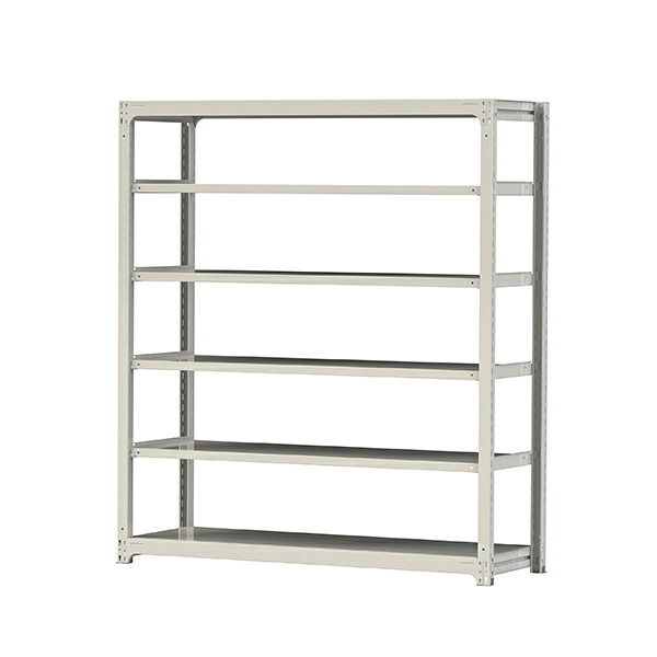 ●u.ヤマキン/山金工業【5S7662-6W】ボルトレス中量ラック(500kg/段) 6段 単体 高さ2100mm ホワイトグレー 組立式|クローバー資材館
