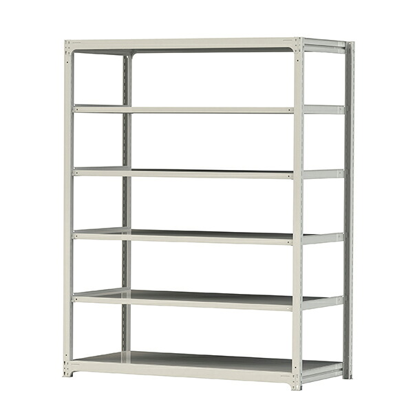 ●u.ヤマキン/山金工業【5S8691-6W】ボルトレス中量ラック(500kg/段) 6段 単体 高さ2400mm ホワイトグレー 組立式