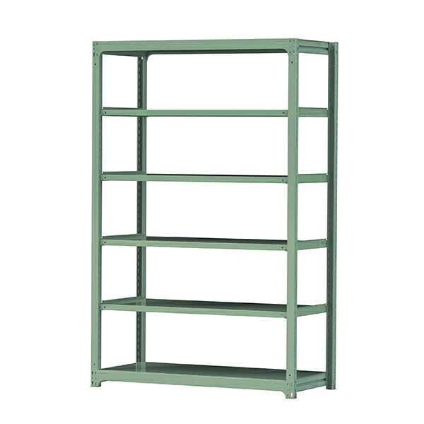 ●u.ヤマキン/山金工業【5S8570-6G】ボルトレス中量ラック(500kg/段) 6段 単体 高さ2400mm ライトグリーン 組立式
