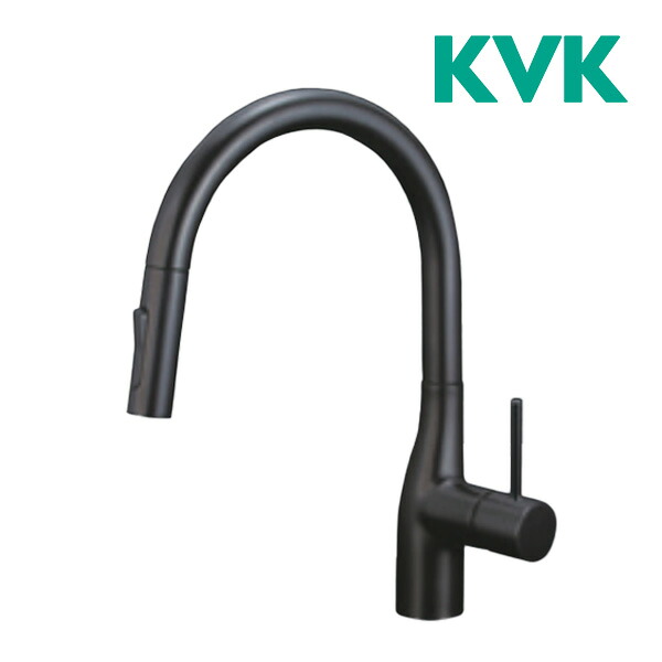 《店卸し資産あり》◆15時迄さし出し聞き入れる！KVK 水栓金具【KM6061ECM5】引っ敷き黒いこと 流し台用シングル生き肝式シャワー付雑ぜ合わせる栓 グースネック シャワー抽き出し手合い e生き肝