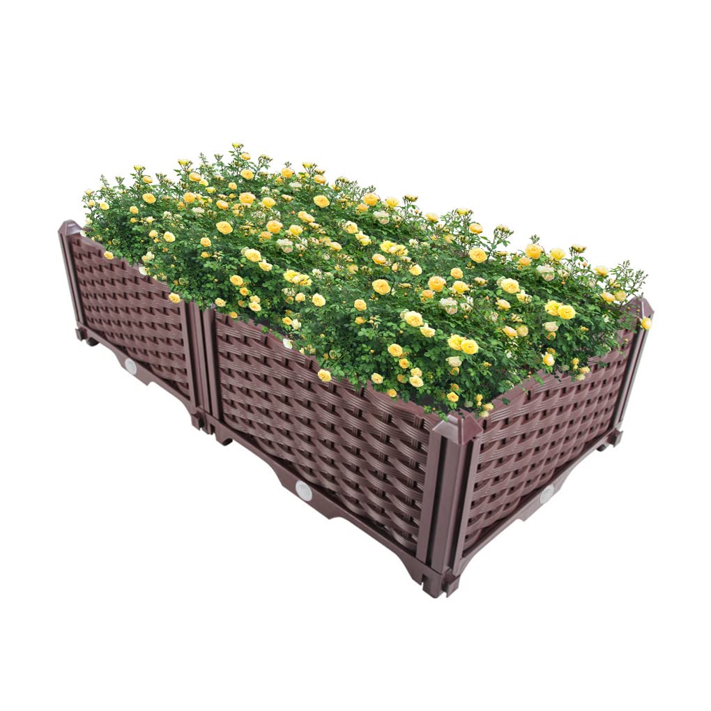 ガーデン 組立式ガーデンボックス プラスチック プランター 大型 鉢植え入れ 花 植物 野菜 栽培 自由組立 プランター用品 ブラウン (二個セット, 一階)