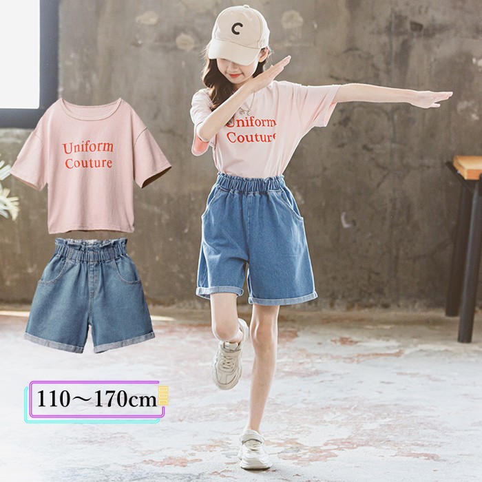 楽天市場】夏服 子供服 女の子 セットアップ 半袖 デニムパンツ 親子