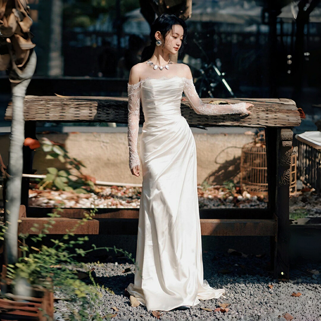 ウエディングドレス 二次会ドレス マーメイドラインドレス オフショルダー 結婚式 海外挙式 前撮り 後撮り 花嫁 結婚式 ブライダル 披露宴 ガーデンウエディング パーティードレス ロングドレス wedding dress 白 XS S M L|クローバーショップス
