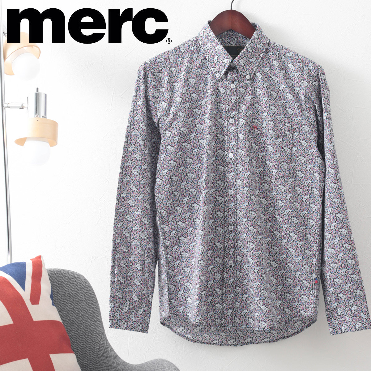 メルクロンドン Merc London 長袖シャツ レトロ ボタンダウン ペイズリー ブラック メンズ 長袖 シャツ モッズファッション ギフト トラッド 8,470円