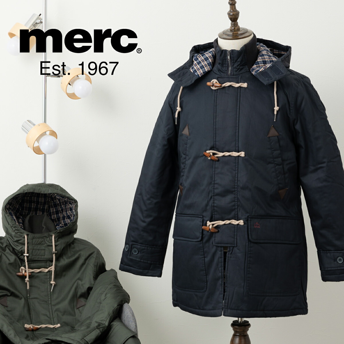 メルクロンドン パーカコート ミッドレングス ダッフルコート ジャケット Merc London ダークカーキ ネイビー アウター モッズファッション ギフト プレゼント トラッド メンズ