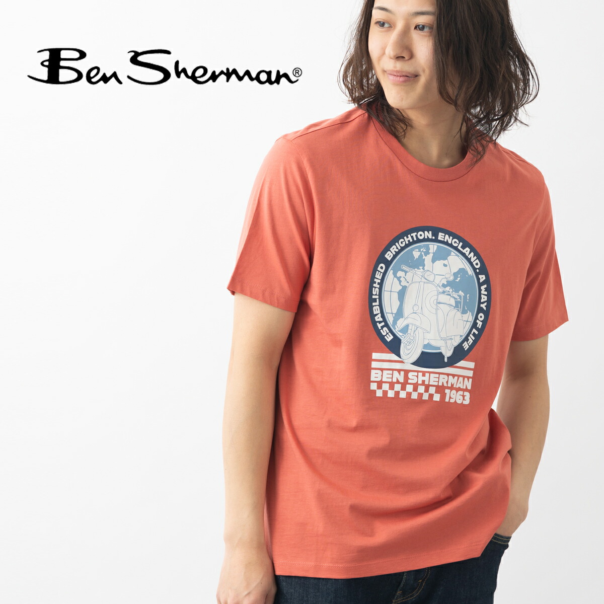 Ben Sherman ベンシャーマン Tシャツ プリント スクーター ワールド 2025SS 新作 オーガニックコットン 半袖 レギュラーフィット セリーズ コットン クルーネック ユニセックス イギリス ギフト トラッド メンズ