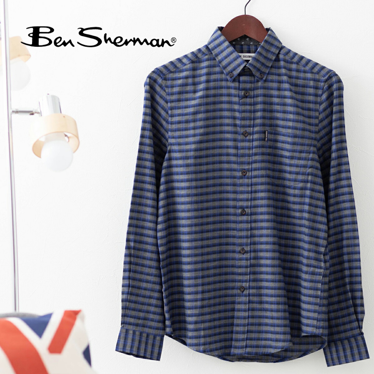 ベンシャーマン Ben Sherman 長袖シャツ タータンチェック マール チェック ブルーテプス MOD FIT ボタンダウン コットン メンズ プレゼント ギフト