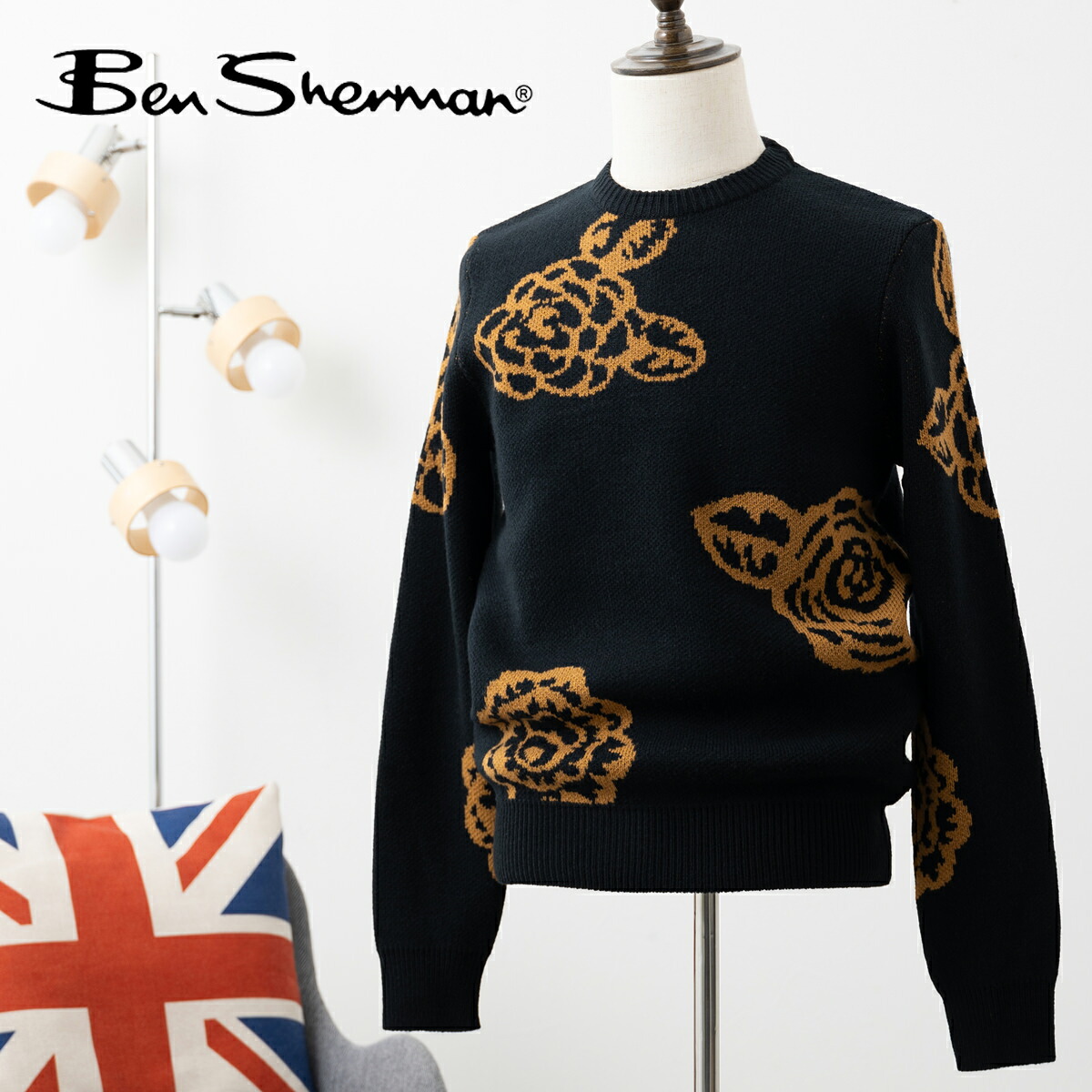 ベンシャーマン Ben Sherman クルーネックセーター ニット ウィンターフローラル ブラック レギュラーフィット ウールブレンド メンズ フラワー レトロ 男性 プレゼント ギフト 13,985円
