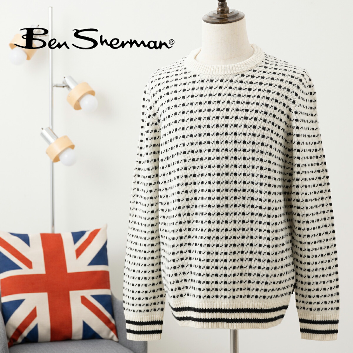 Ben Sherman ベンシャーマン ジャカードクルーネックセーター ニット セーター ジャカード クルーネック アイボリー ウール混 ギフト プレゼント モッズ トラッド メンズ
