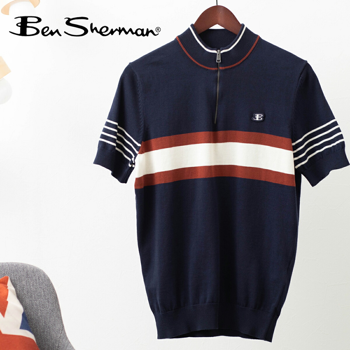 Ben Sherman メンズ ポロシャツ 半袖ポロ ジップネック ベンシャーマン ストライプ マリン サイクリングニット コットン レトロ レギュラーフィット ギフト モッズ トラッド｜CLOZEST モッズメンズレディース 8,954円
