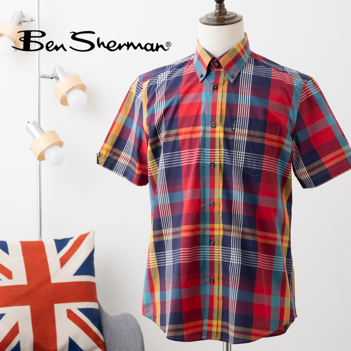 Ben Sherman 80s 半袖シャツ 幾何学模様 総柄 ブラック M ben1012463a1.jpg