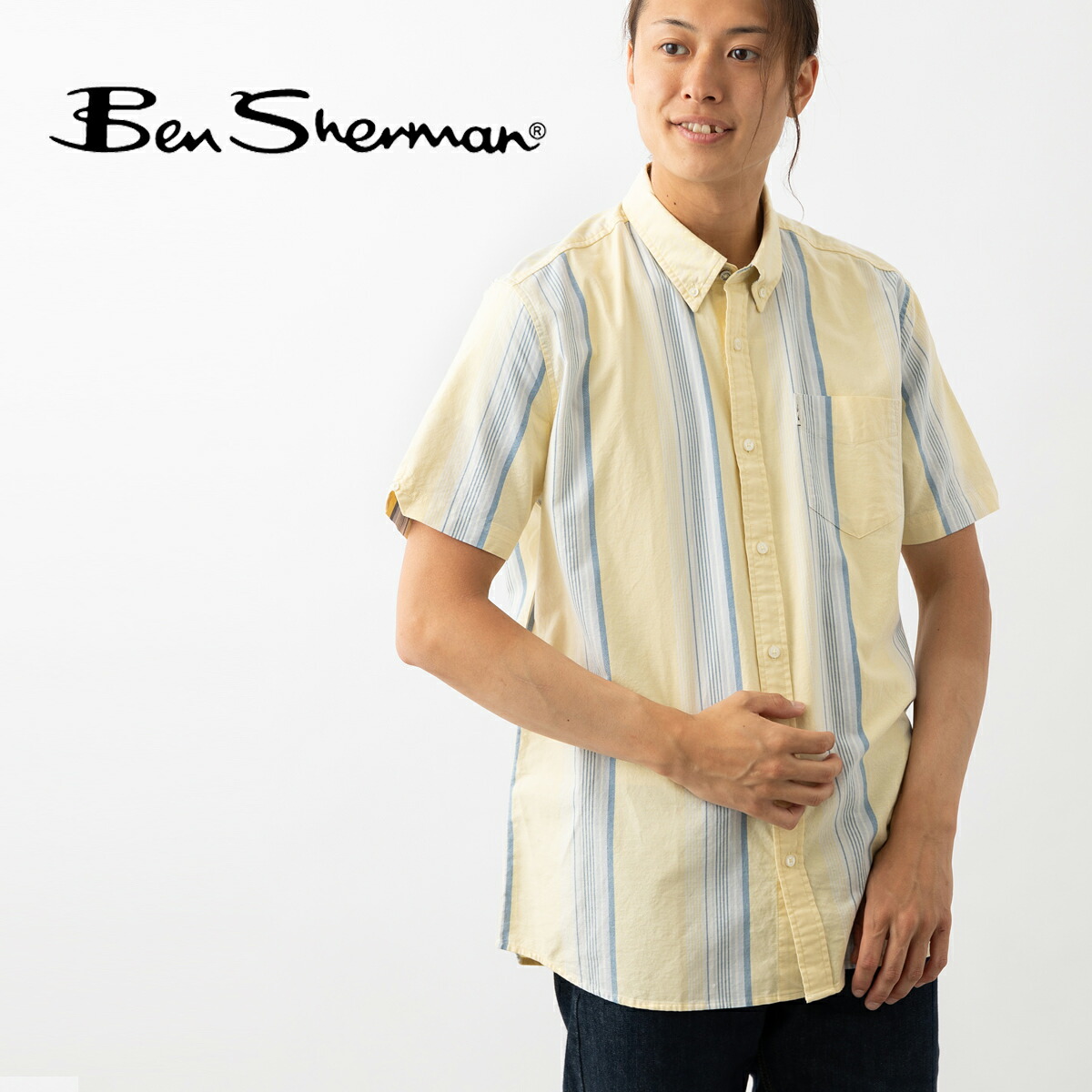 Ben Sherman ベンシャーマン 半袖シャツ ストライプ オックスフォード ボタンダウン コーン 新作 2025SS CARNABY FIT コットン ギフト モッズ ボタンスルー トラッド ユニセックス メンズ|CLOZEST モッズメンズレディース