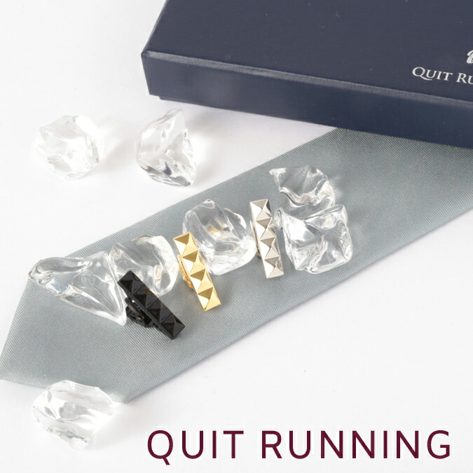 ネクタイピン スタッズ ショート 3点セット Quit Running ステンレス タイクリップ タイバー 英国ブランド 男性 クイトランニング ギフト 祝い 卒業式 メンズ ステンレス 銀 シンプル トラッド