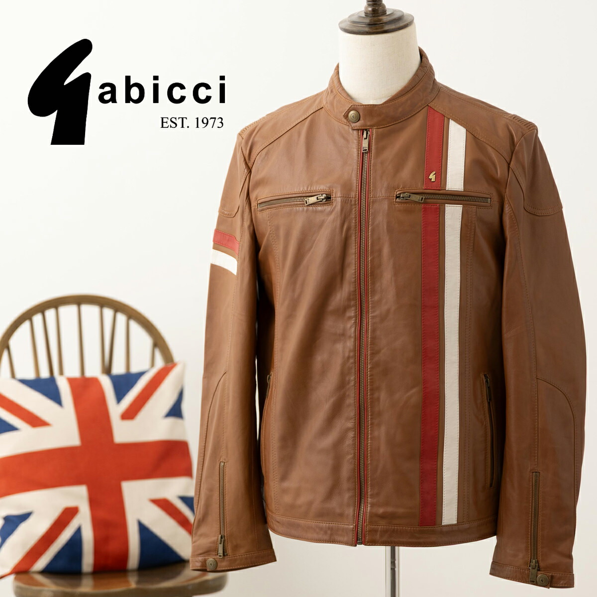 Gabicci 英国製 レザー 革ジャン ジャンパー ジャンバー ジャケット MADE IN UK 2025AW 新作 レーシングジャケット コニャック シープレザー ブルゾン ジャケット リアルレザー 本革 ストライプ アウター ガビッチ モッズファッション トラッド ユニセックス 38,968円