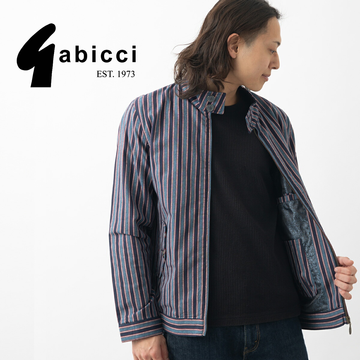 Gabicci メンズ ハリントンジャケット ストライプ ネイビー ガビッチ スウィングトップ ハリントン レトロ モッズファッション ギフト プレゼント トラッド 16,280円