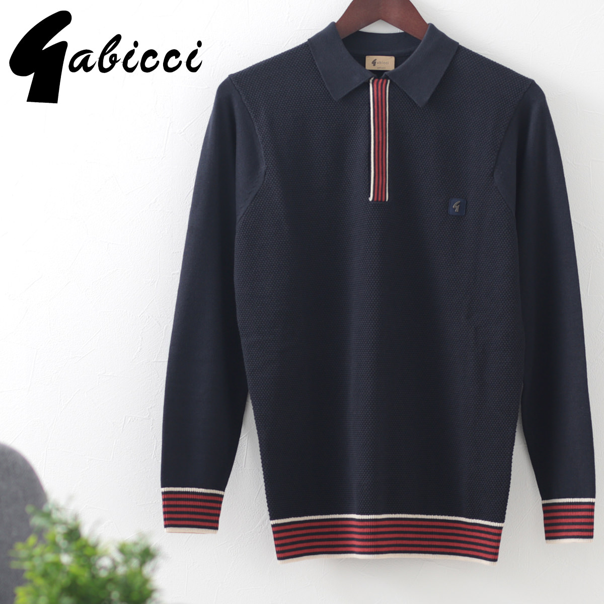 Gabicci メンズ トレッド ニット ポロシャツ 長袖 ガビッチ モッズファッション プレゼント ギフト