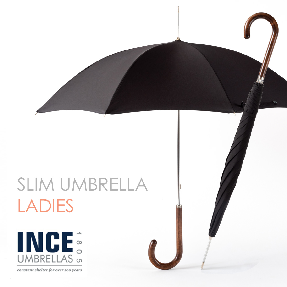 Ince Umbrella City Slim ブラック レディース 日傘兼用 長傘 21ss新作 インスアンブレラ シティ スリム メープルウッドハンドル レディース 無地 かさ モッズ ファッション イギリス ロンドン Inceladcs Black ギフト トラッド Andapt Com