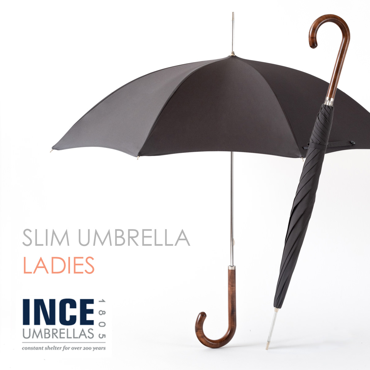 Ince Umbrella City Slim チャコール レディース 日傘兼用 長傘 21ss新作 インスアンブレラ シティ スリム メープルウッドハンドル レディース 無地 かさ モッズ ファッション イギリス ロンドン ギフト トラッド Inceladcs Charcoal Andapt Com